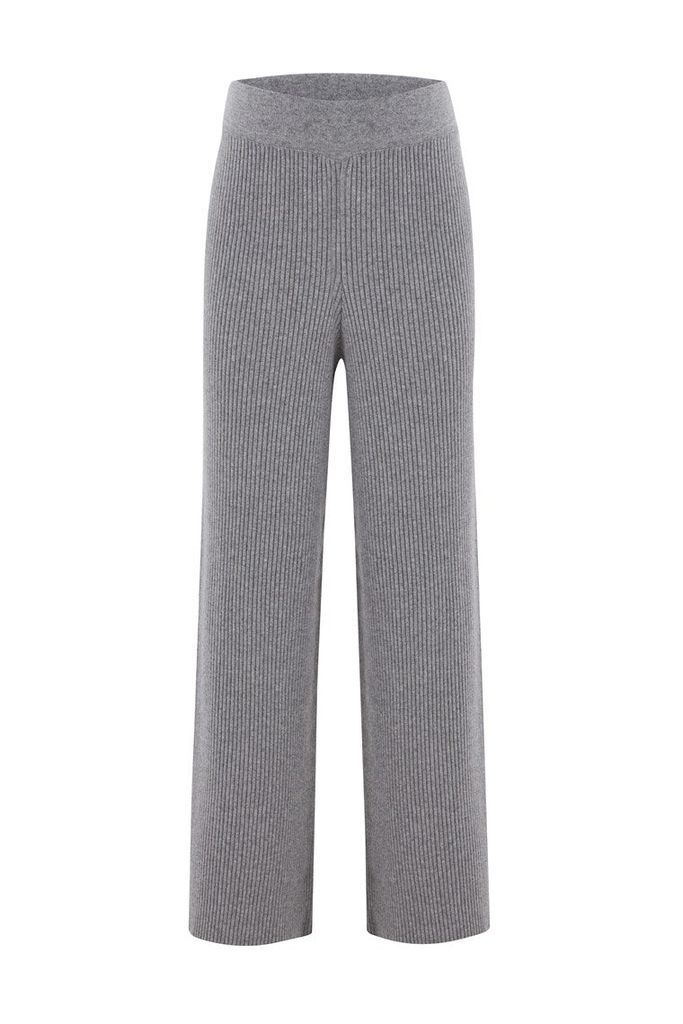 Women's Cashmere Mix Straight Cut Knit Trousers - Grey Small Peraluna