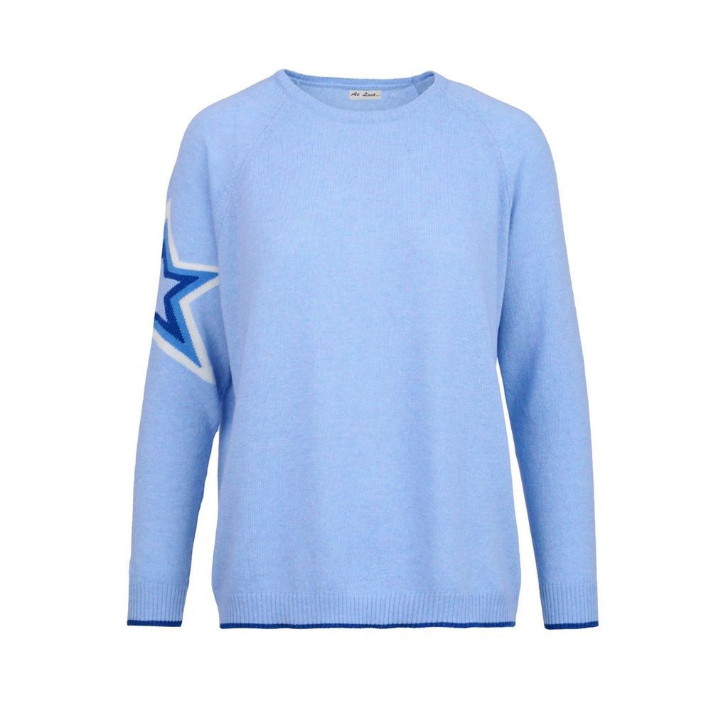 Women's Cashmere Mix Sweater In Sky Blue Star Arm One Size At Last...