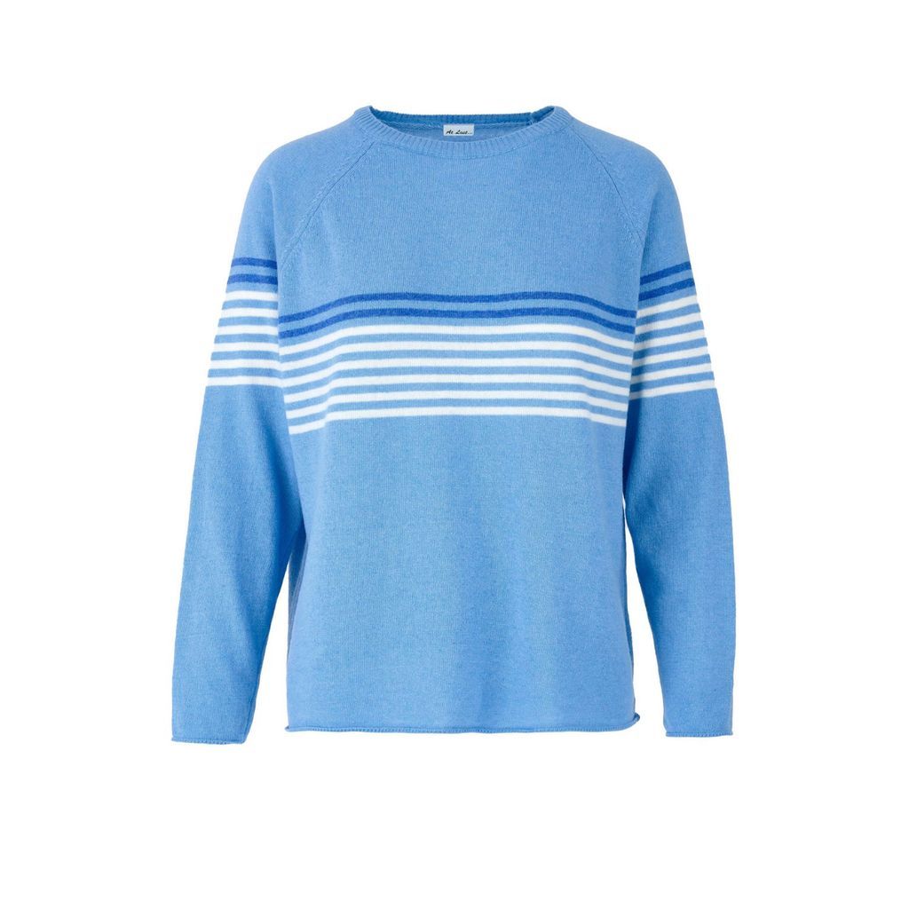 Women's Cashmere Sweater In Blue Stripe One Size At Last...