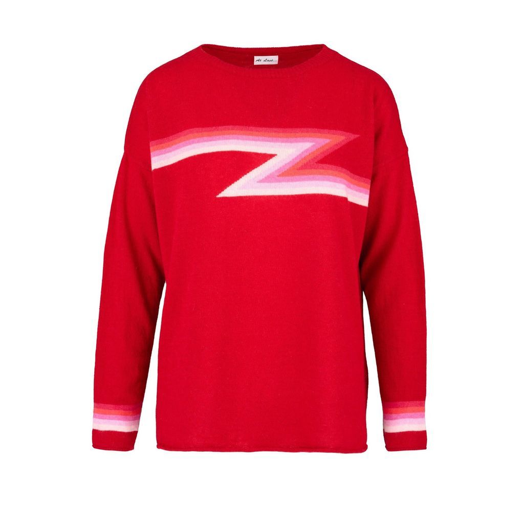 Women's Cashmere Sweater In Zigzag Red One Size At Last...