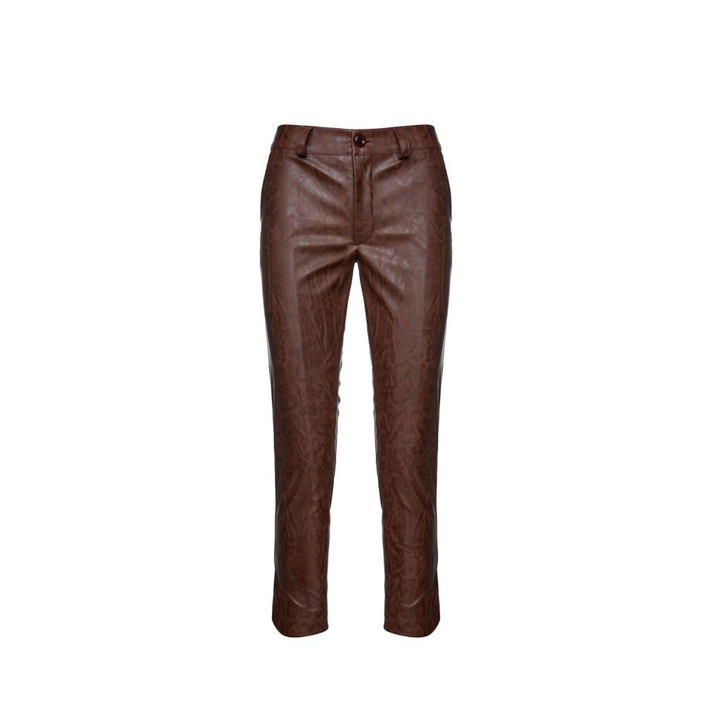 Women's Chocolate Brown Faux Moiré Leather 7/8 Crop Pants Large Conquista