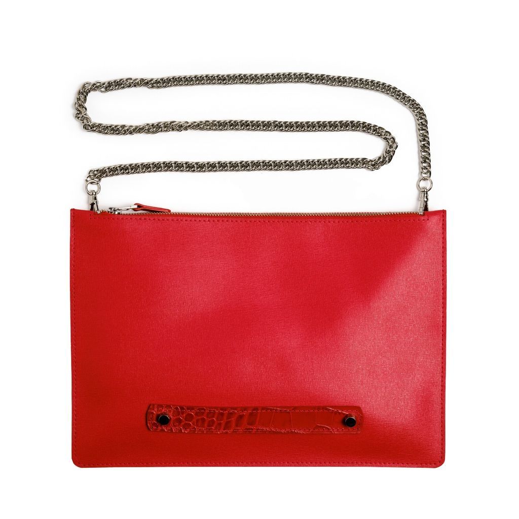 Women's Classic Crossbody Leather Clutch With Chain-Red PLIK