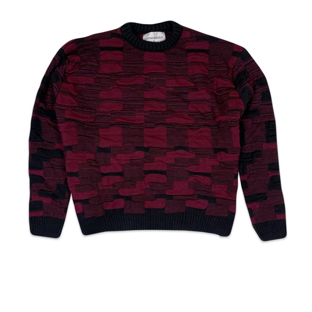 Women's Contrast Crew Knit Red Small Karim Maher