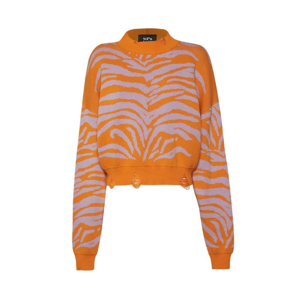 Women's Courtney Cropped Orange/Lilac Tiger Jumper One Size Sveta Milano