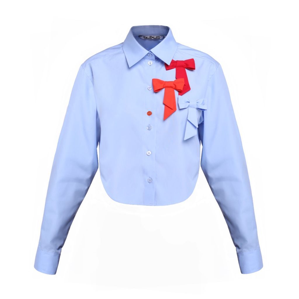 Women's Cropped Bow Blouse - Sky Blue Xxs Talented