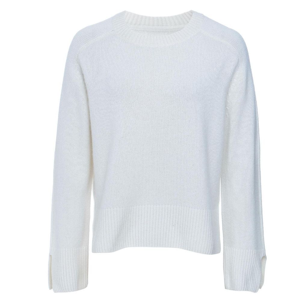 Women's Cropped Cashmere Sweatshirt In Natural White Small Loop Cashmere