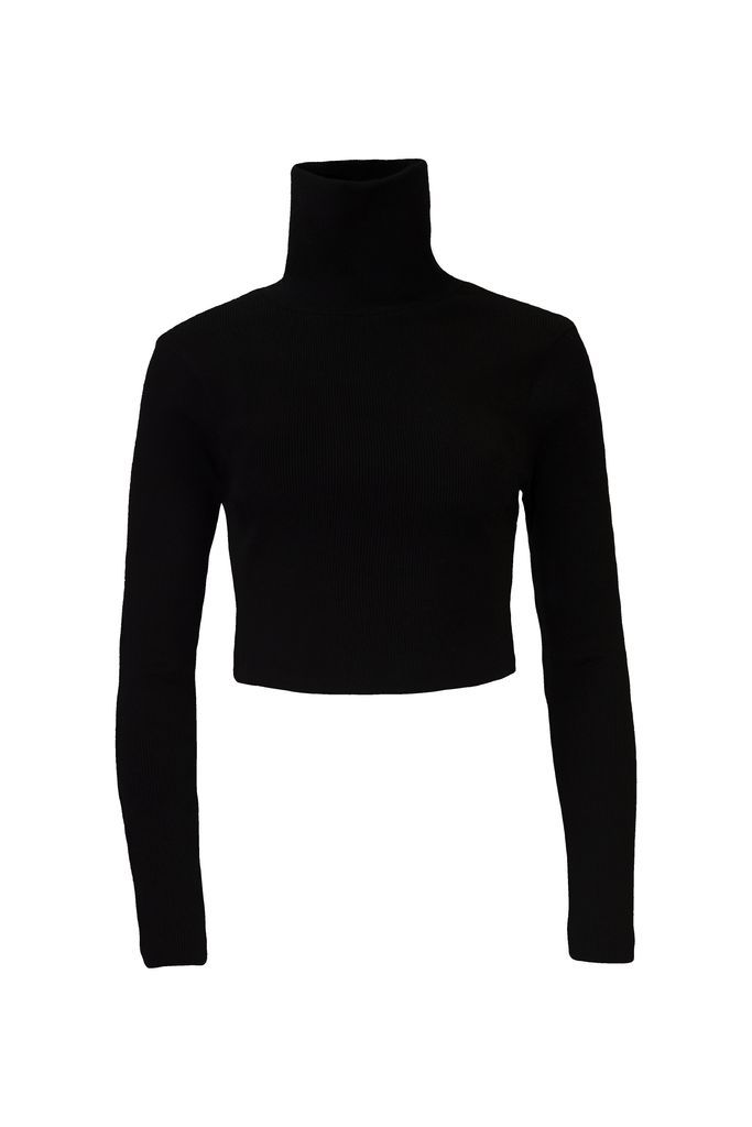 Women's Cropped Turtleneck Top - Black Large Harem London