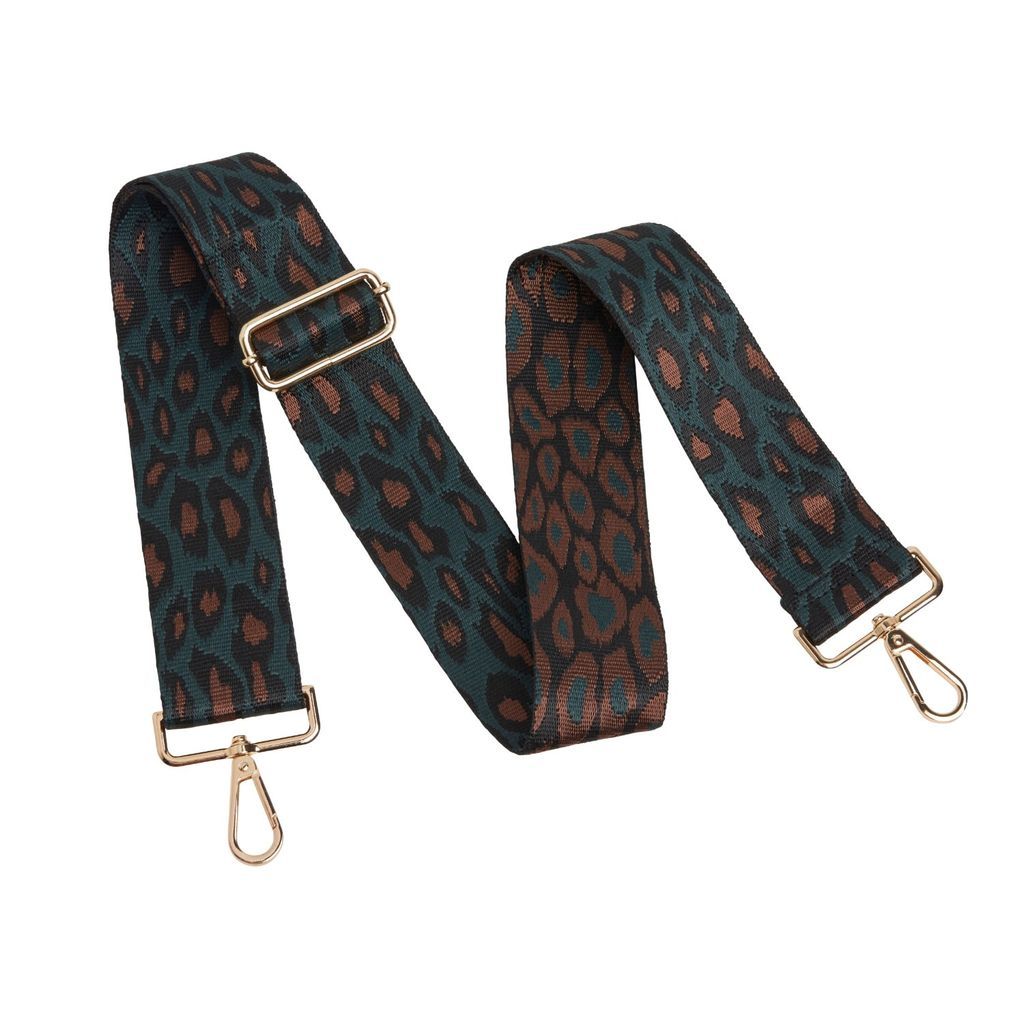 Women's Crossbody Strap - Teal And Brown Leopard Print Silver Hardware One Size Betsy & Floss