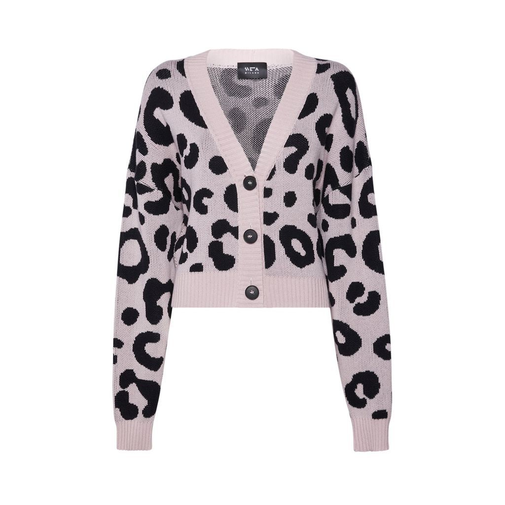 Women's Dakota Pink/Black Leopard-Jacquard Short Cardigan One Size Sveta Milano