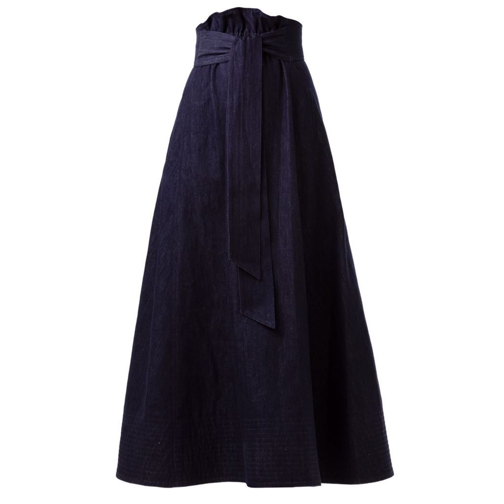 Women's Dark Blue Denim Long Skirt With Belt Small Julia Allert