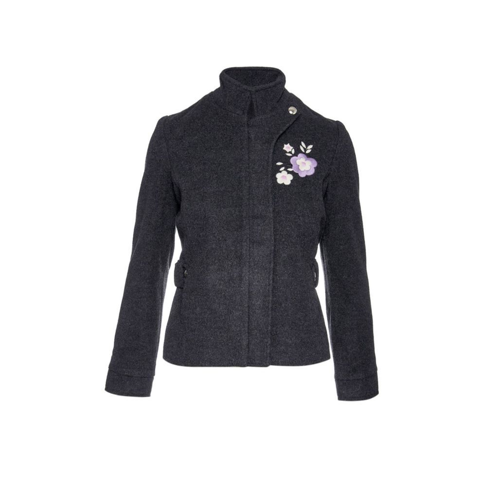Women's Dark Grey Short Wool Mouflon Jacket With Belt Detail Extra Small Conquista