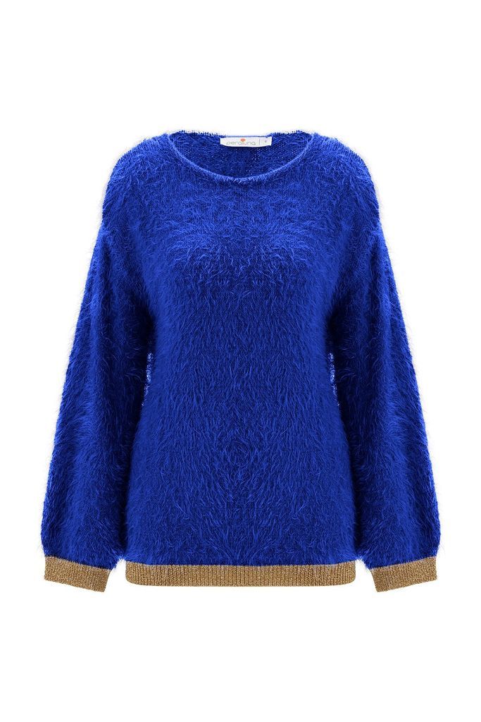 Women's De Ville Glittered Fluffy Pullover Sweater - Royal Blue Small Peraluna