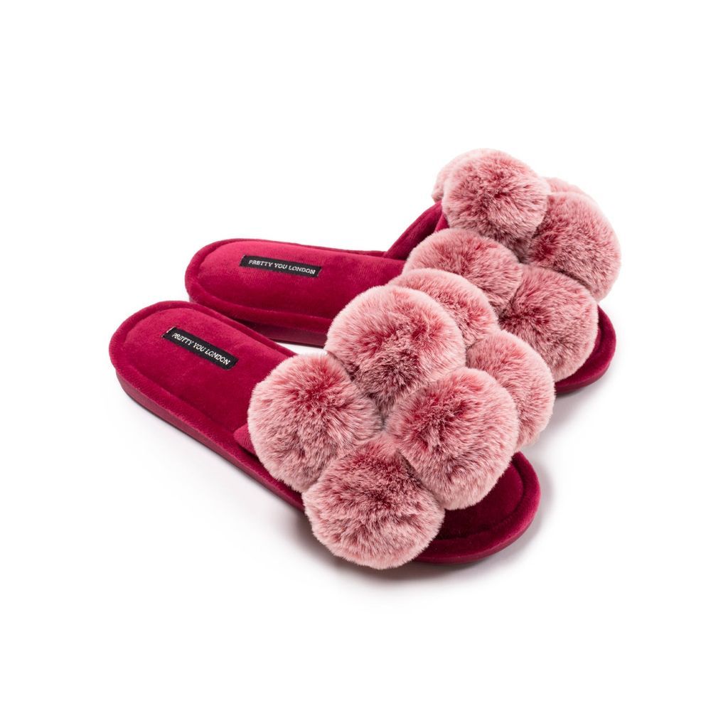 Women's Dolly Fun Pom Slider Slippers In Red Small Pretty You