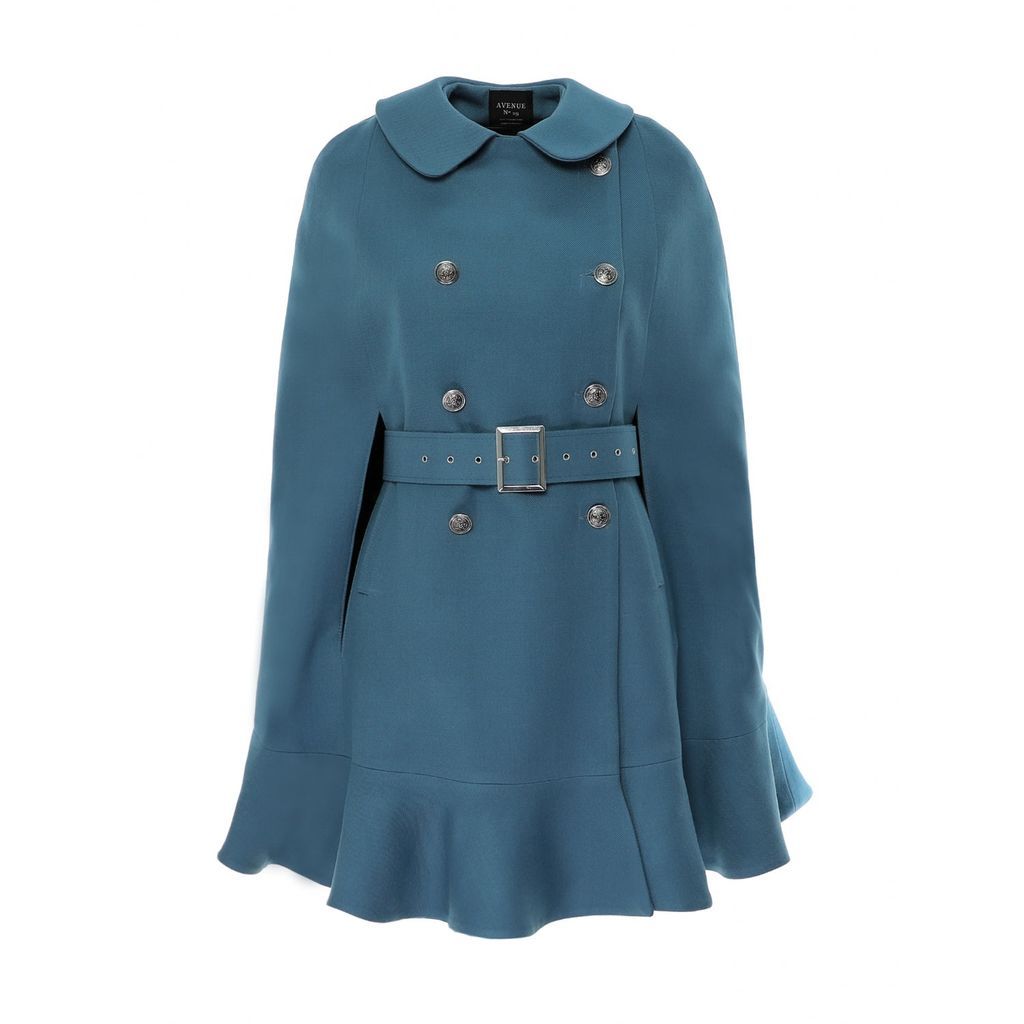 Women's Double Breasted Cape With Belt - Blue Xxs AVENUE No.29