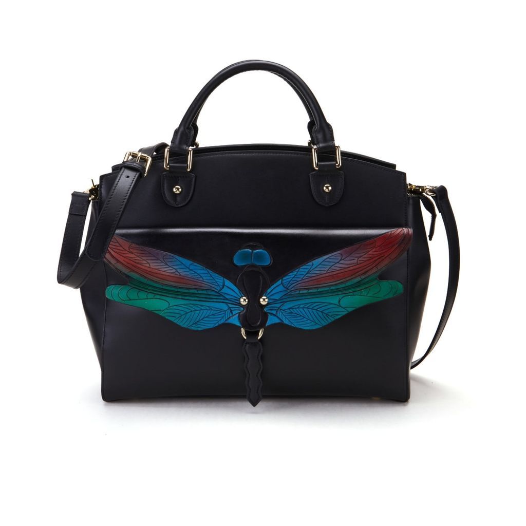 Women's Dragonfly Shoulder Bag Leather Black Bellorita