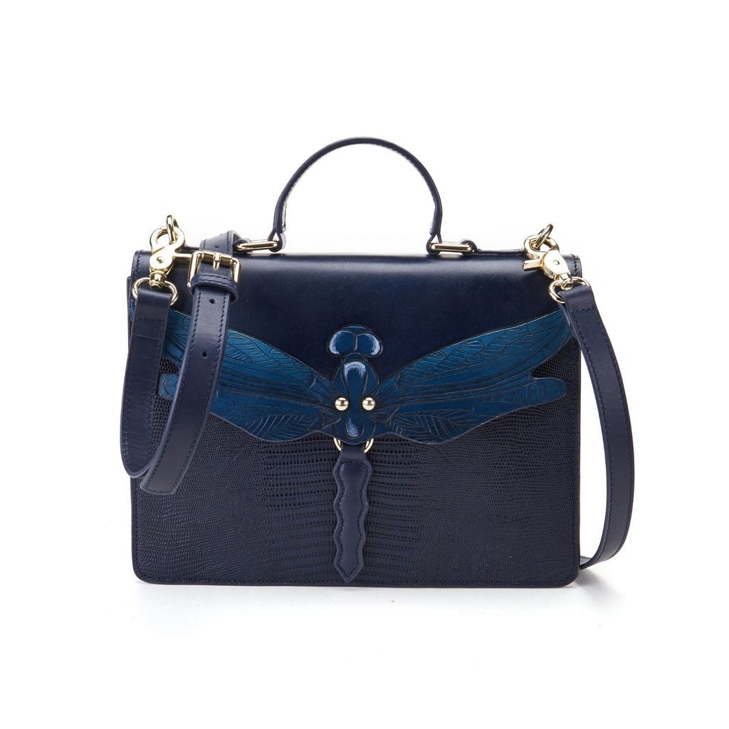 Women's Dragonfly Top Handle Leather Bag Blue Bellorita