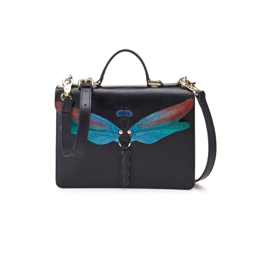 Women's Dragonfly Top Handle Leather Bag Black Bellorita