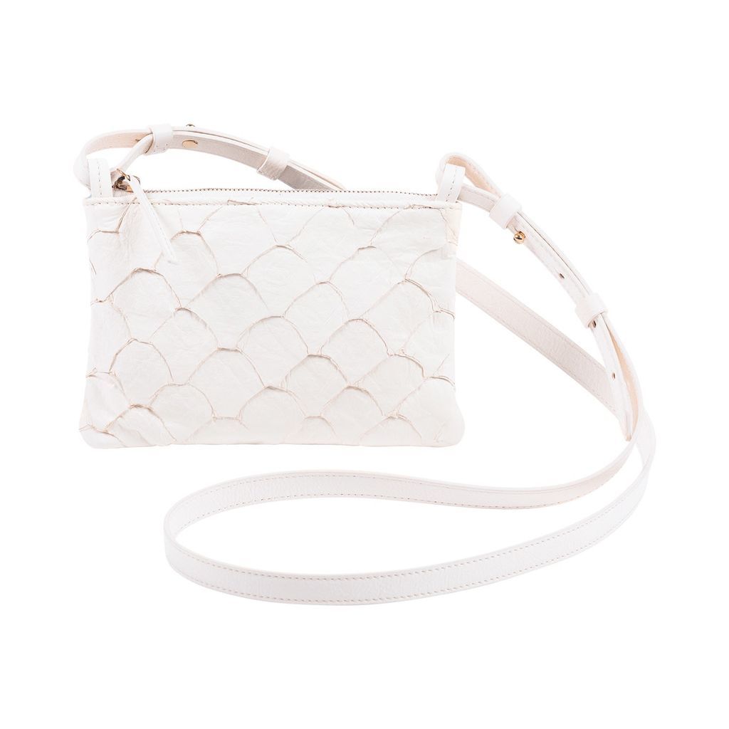 Women's Eco By-Product Fish Leather Pouch/ Crossbody Bag, Off-White BORGANB