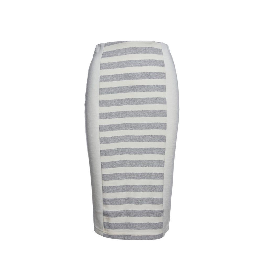 Women's Ecru & Grey Striped Pencil Skirt Small Conquista