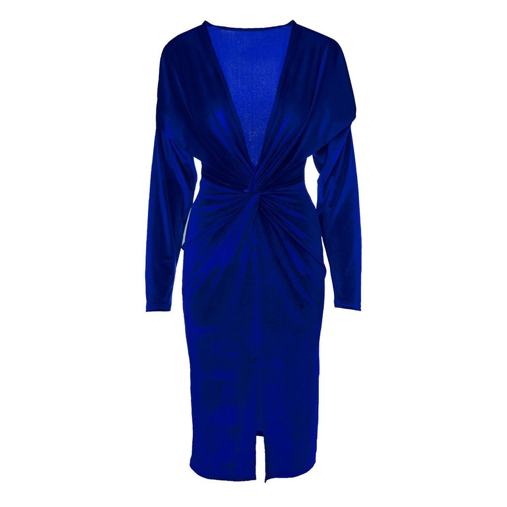 Women's Electric Blue Dress With Knot Extra Small BLUZAT