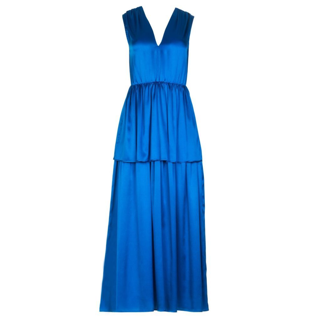 Women's Ella Silk Dress In Royal Blue Medium Roses Are Red