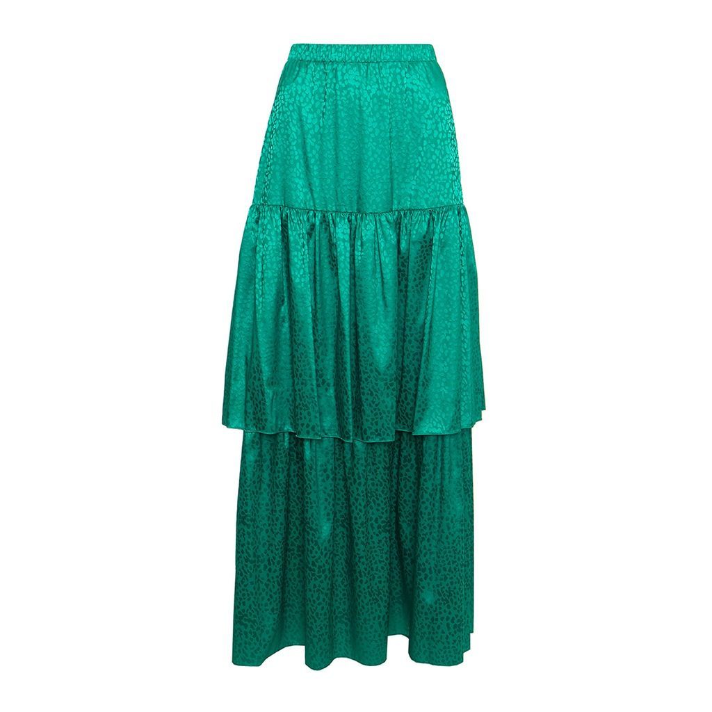Women's Elle Skirt In Emerald Green Small Roses Are Red