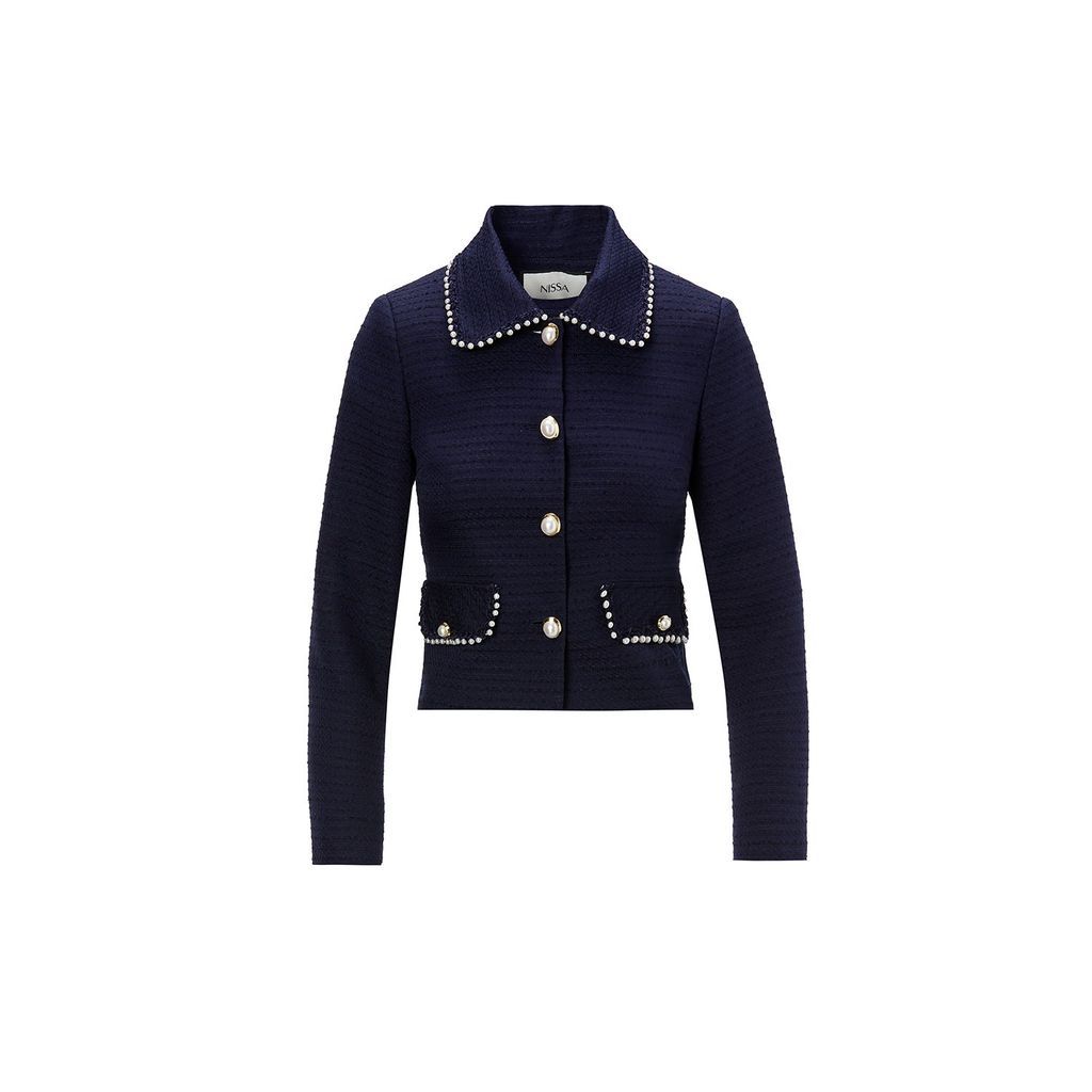 Women's Embellished Bouclé Jacket Navy Blue Extra Large Nissa