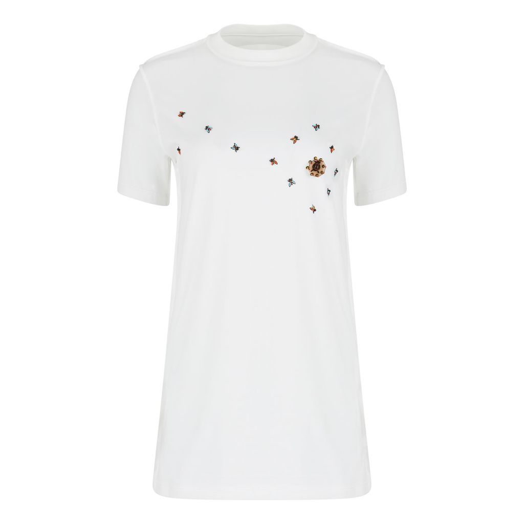 Women's Embroidered Bug Tee White Small Boutique Kaotique