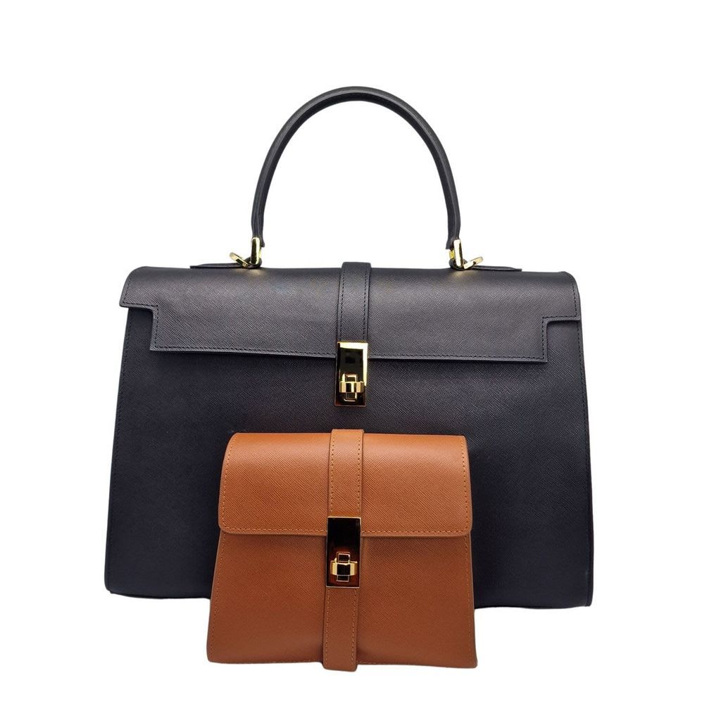 Women's Ethereal Double Dose Bag In Saffiano Calf Leather - Black & Brown Tote London