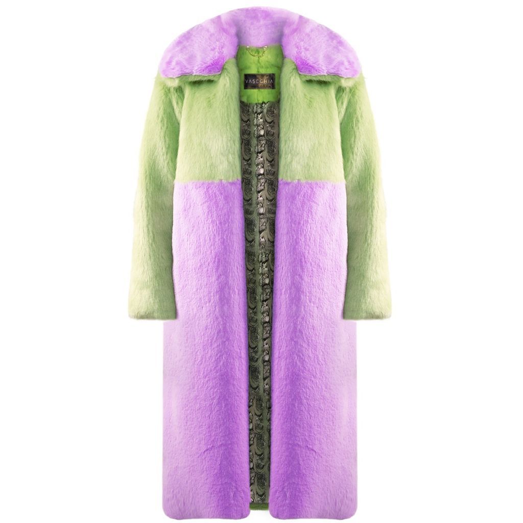 Women's Everly Vegan Faux Fur Green & Pink Long Coat Xs/S VASEGHIA