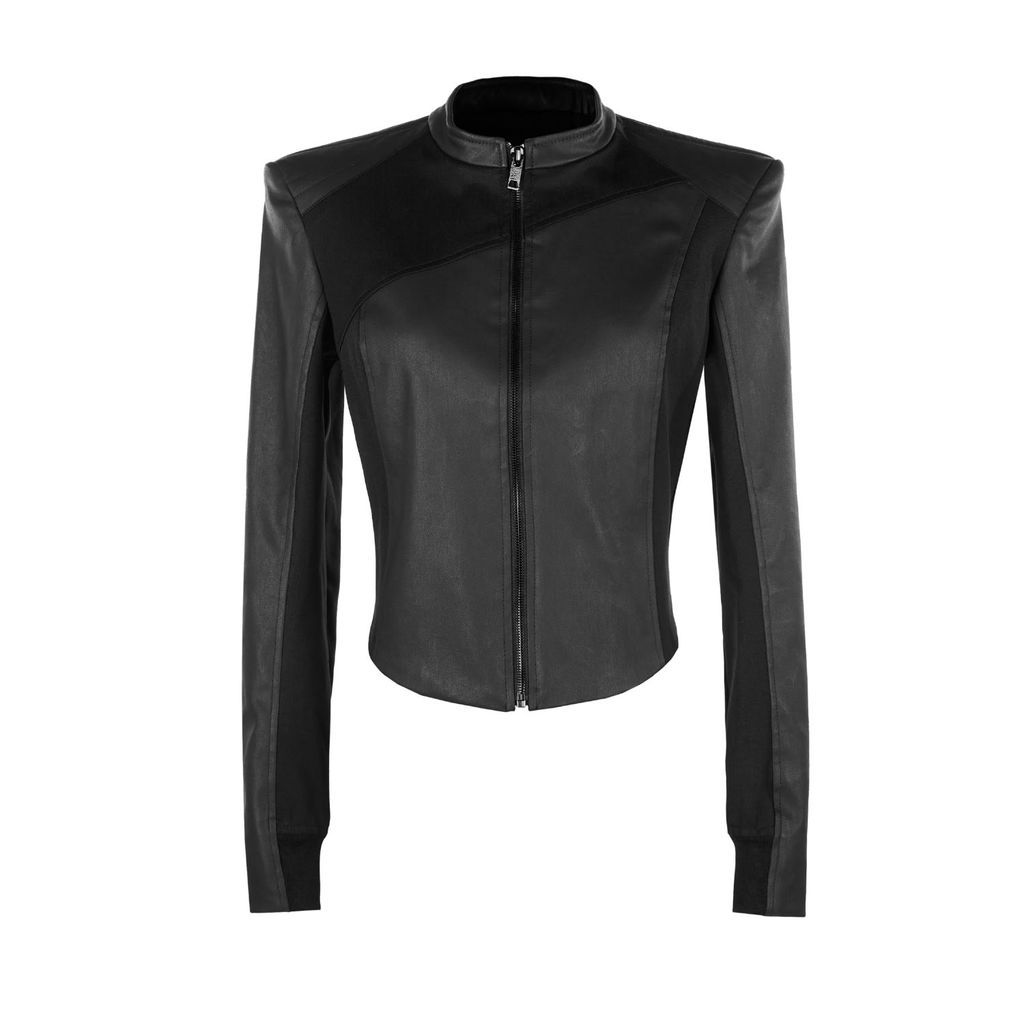 Women's Exaggerated Shoulder Denim Jacket - Black Extra Small VICTORIA RAINER