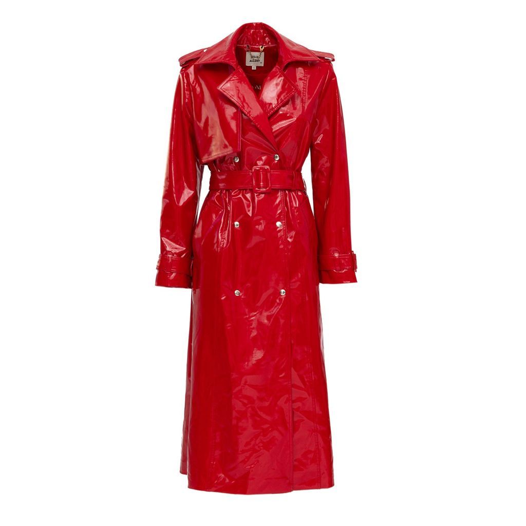 Women's Fashion Red Lacquered Trench Coat Small Julia Allert