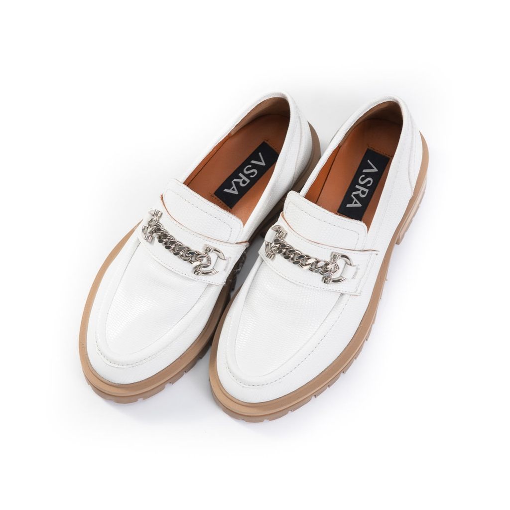 Women's Faye Bright White Leather Loafer With Snaffle 3 Uk ASRA