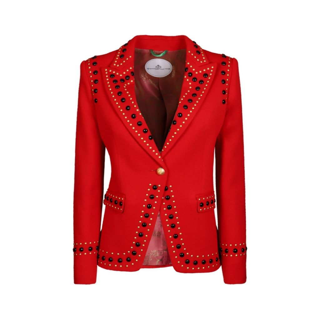 Women's Fitted Red Studed Crepe Blazer Rock Star Xxs The Extreme Collection