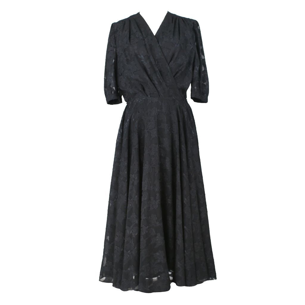 Women's Flared Vintage Black Laced Short Sleeved Dress Medium Sugar Cream Vintage