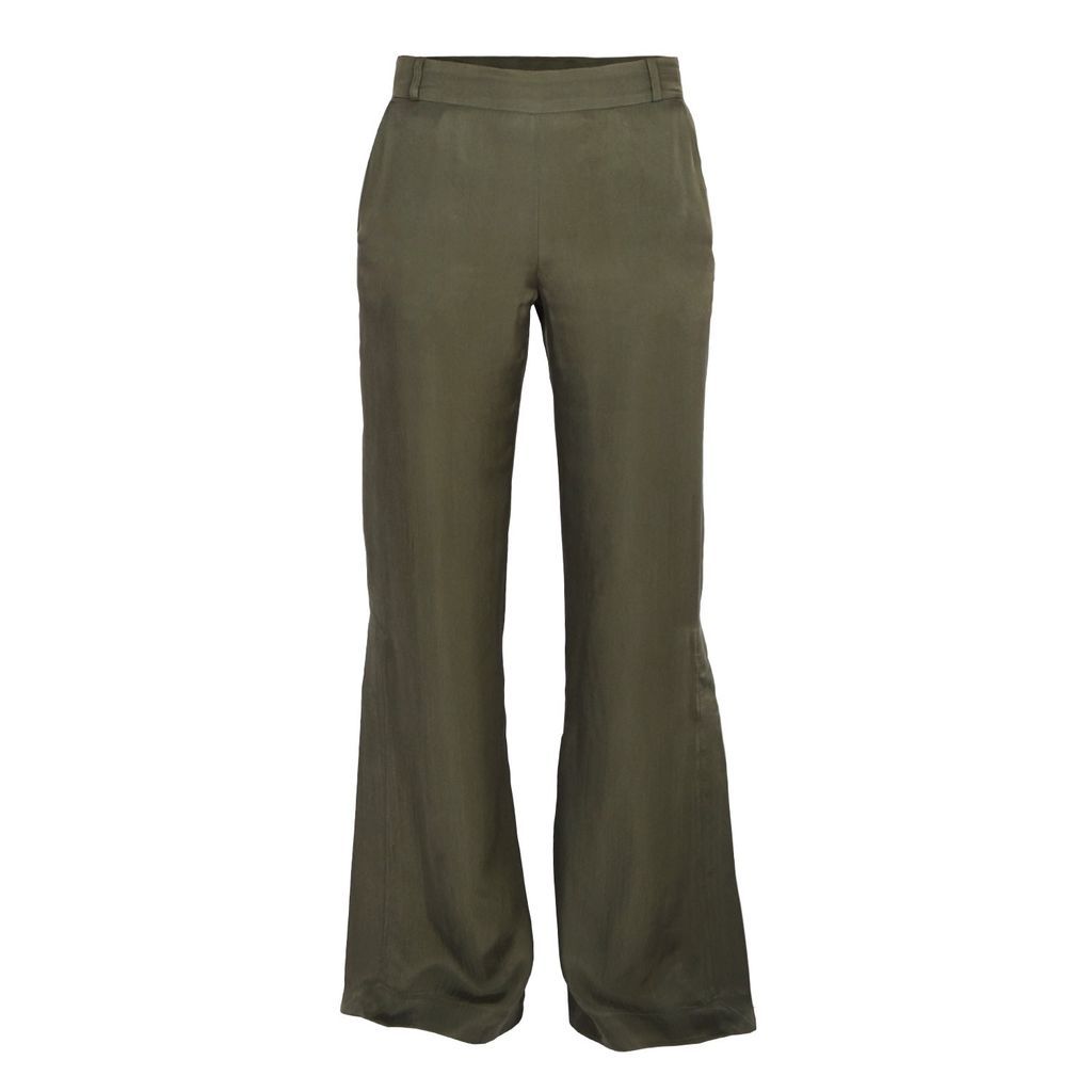 Women's Flared Trousers With Side Slits In Dark Green Small blonde gone rogue