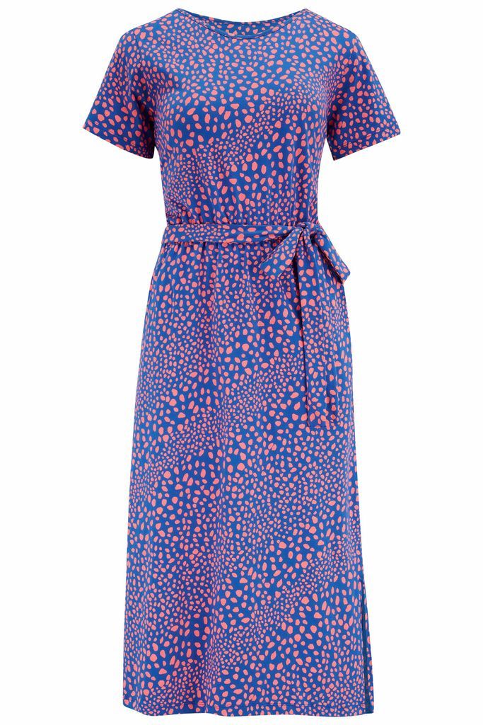 Women's Flissy Jersey Midi Dress Blue, Painterly Spot Extra Small Sugarhill Brighton