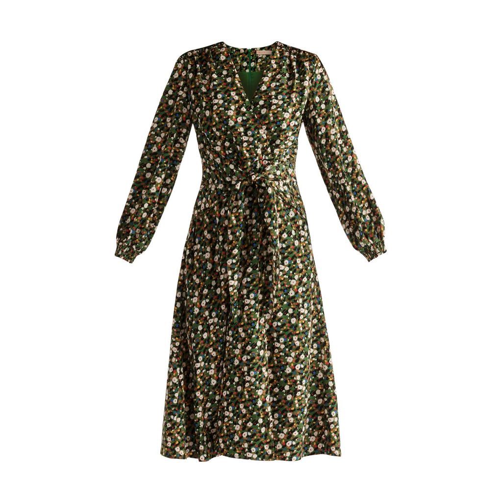 Women's Floral Waist Tie Dress In Green Extra Small PAISIE