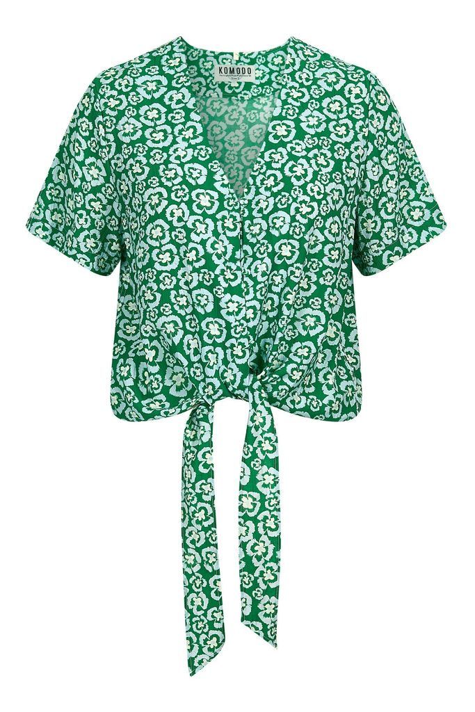 Women's Freesia Floral Print Rayon Tie Top - Jewel Green Extra Small KOMODO