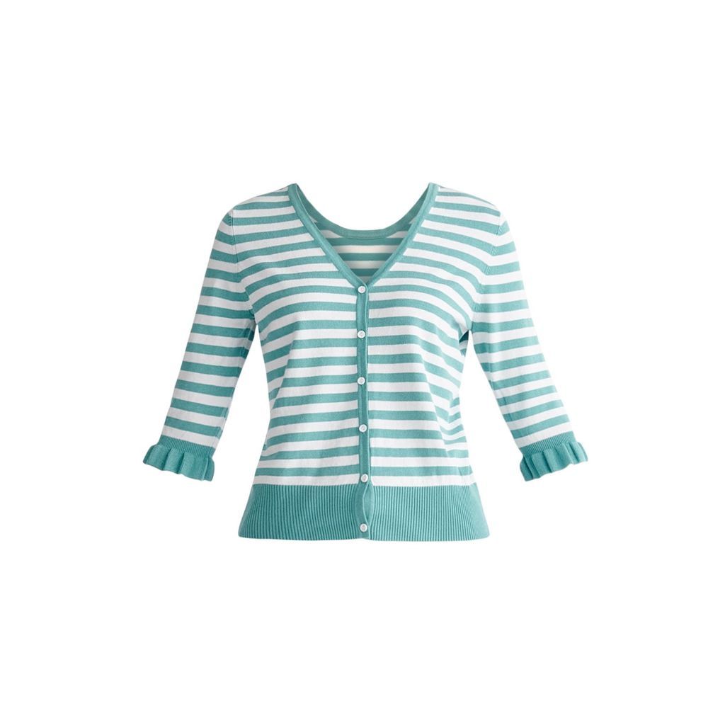 Women's Frilled Two-Way Top - Teal & White Small PAISIE