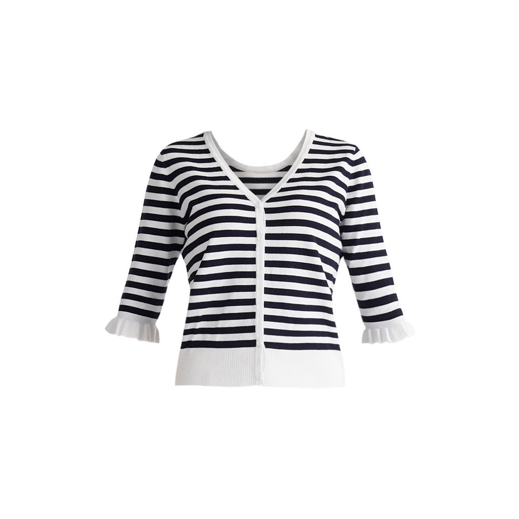 Women's Frilled Two-Way Top - Navy & White Small PAISIE