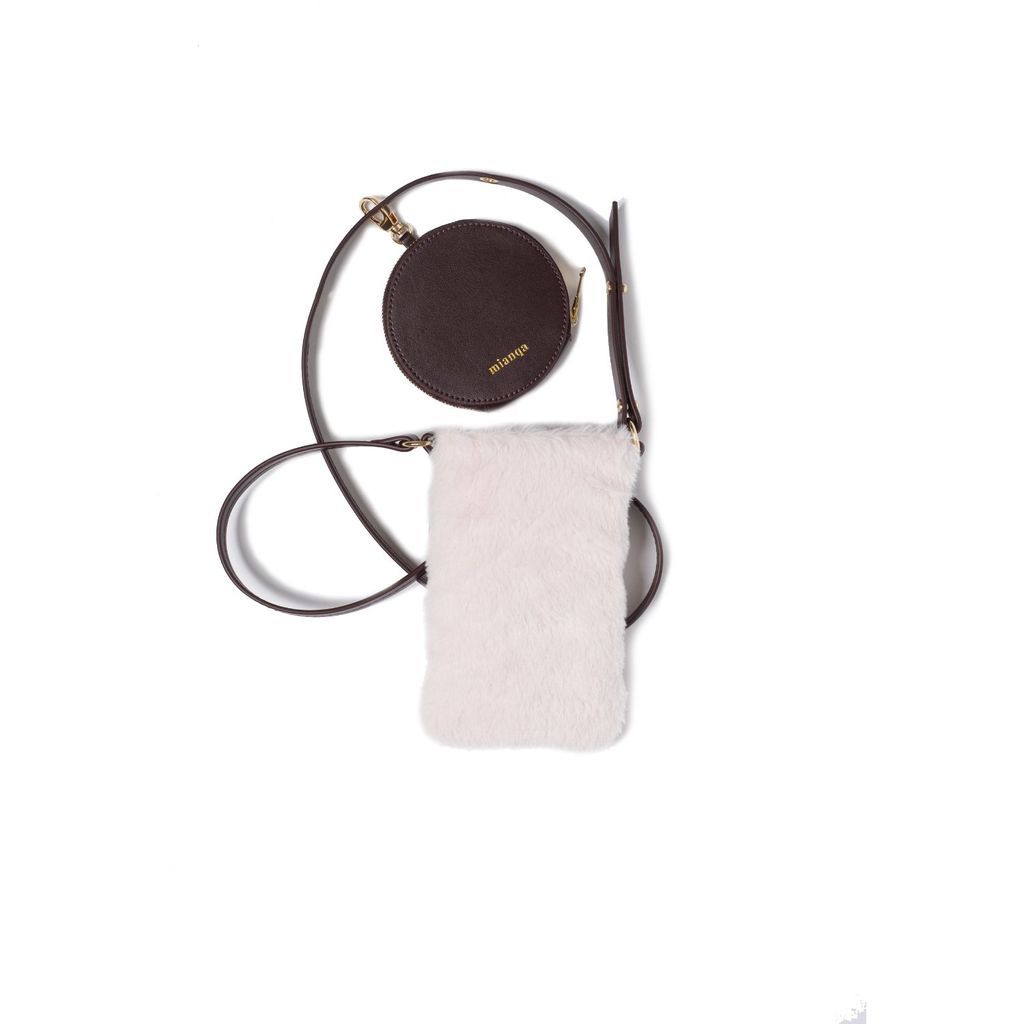 Women's Fuji Vegan Apple Leather Faux Fur Phone Bag White One Size Mianqa