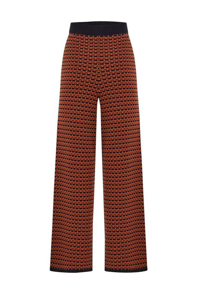 Women's Geometric Patterned Knitwear Trousers Brown Small Peraluna