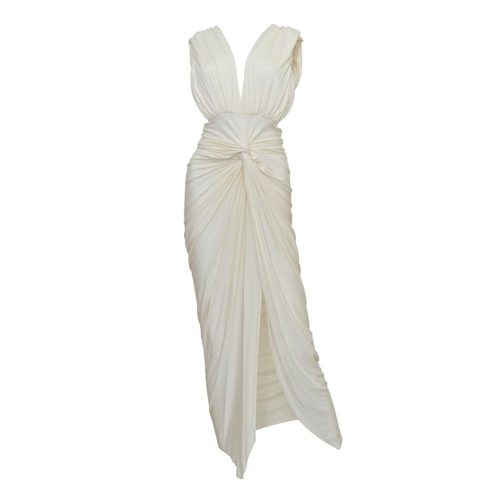Women's Goddess Ruched Twist Dress - Blanc Extra Small LEZAT