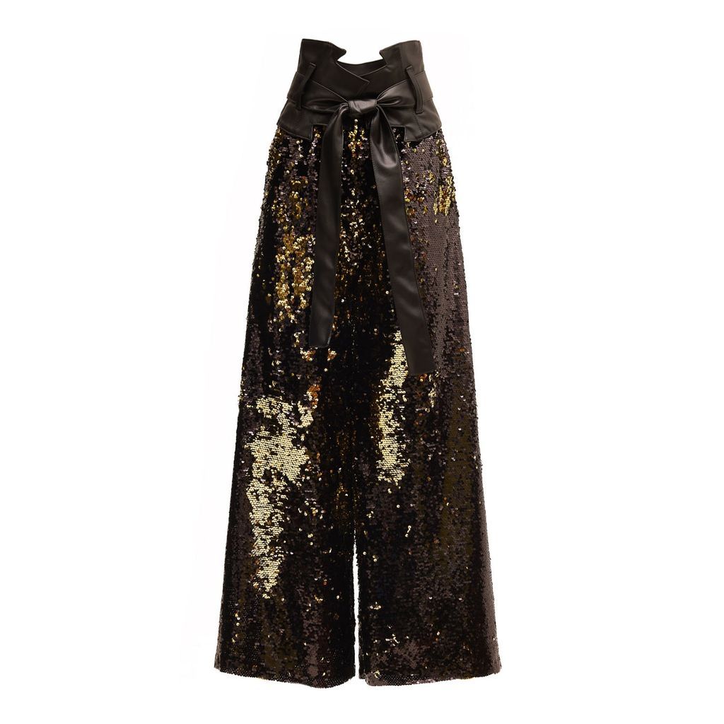 Women's Gold / Black Palazzo Trousers With Double-Sided Sequins Black Gold Extra Small Julia Allert