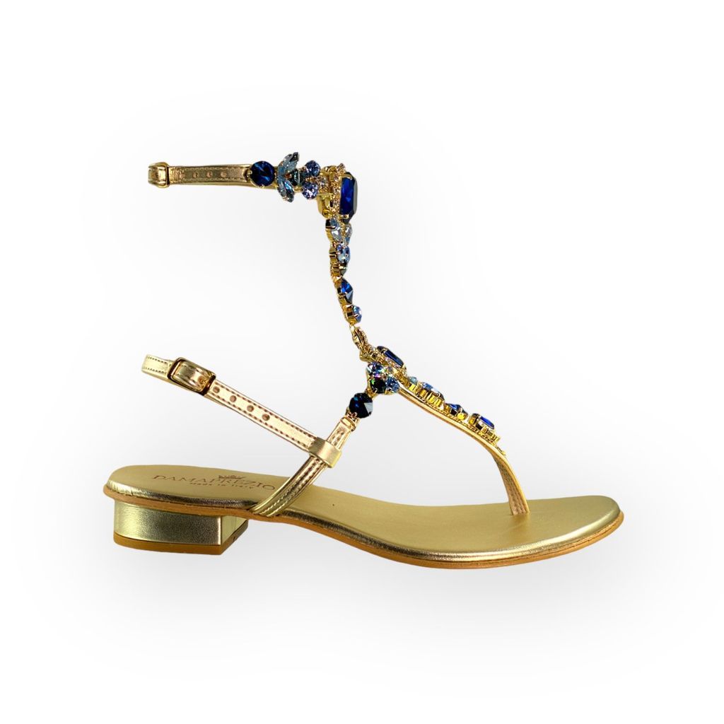 Women's Gold / Blue Lucrezia Flat Jewel Sandal 3 Uk DAMAPREZIOSA