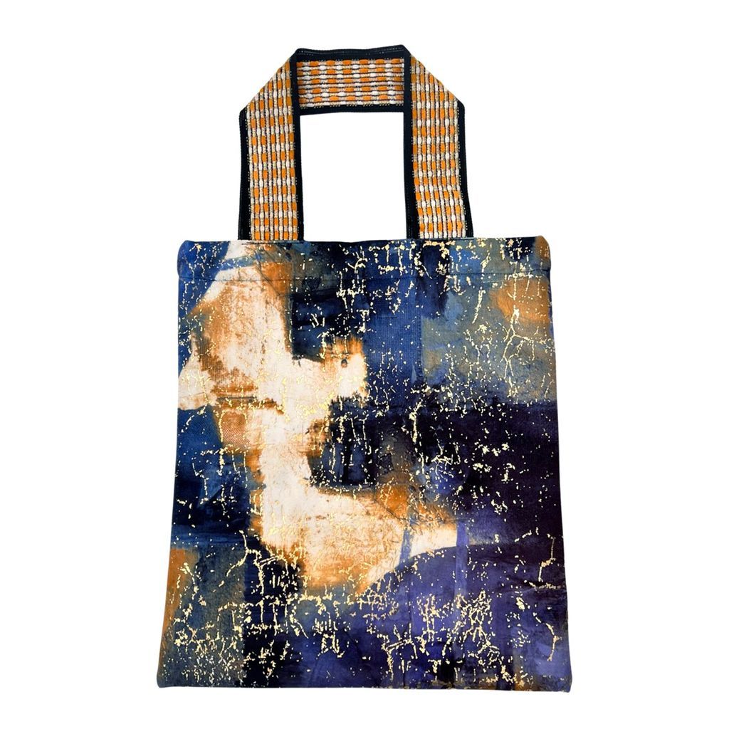 Women's Gold / Blue Eco-Conscious Tote In Blue & Gold Velvet One Size L2R THE LABEL