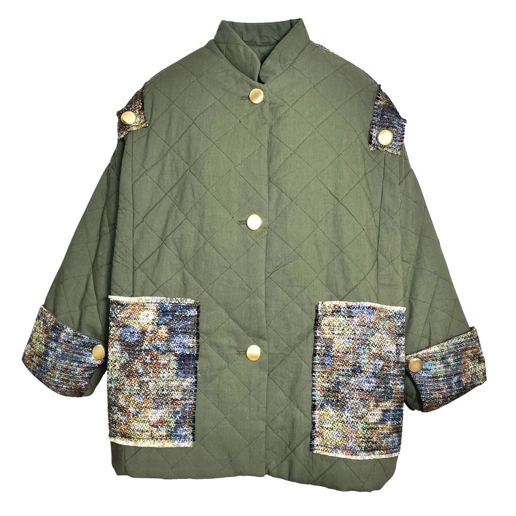 Women's Gold / Green / Blue Majorelle Quilted Patchwork Jacket In Green One Size L2R THE LABEL