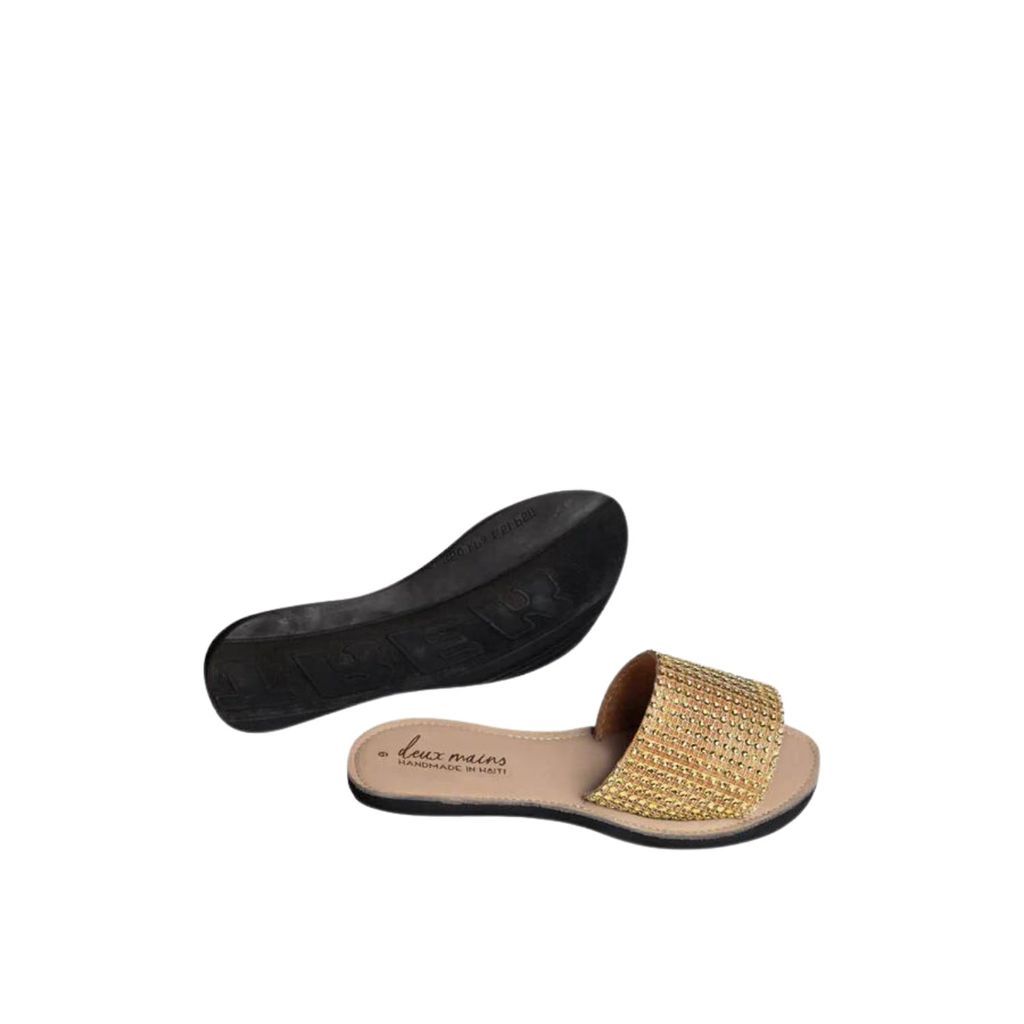 Women's Gold Metallic Slide Sandal With Recycled Tire Sole 3 Uk Deux Mains