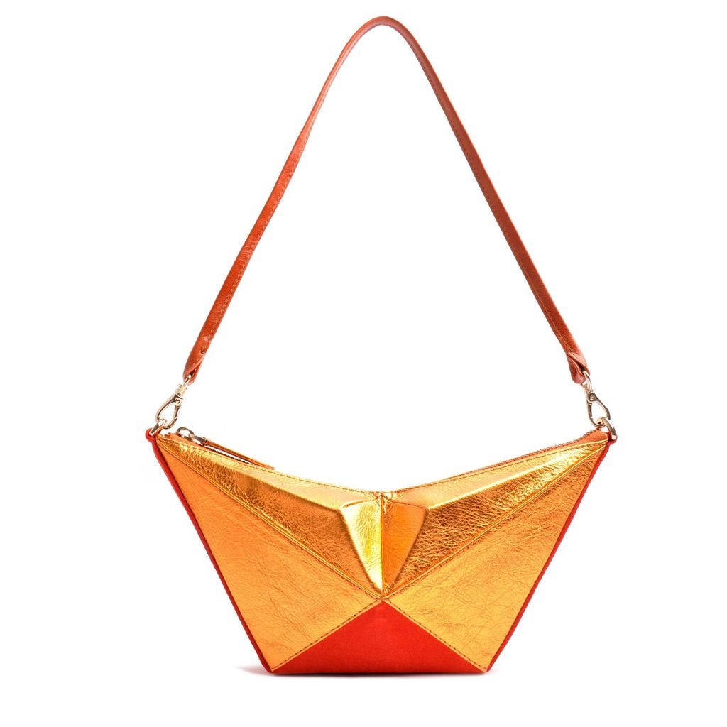 Women's Gold Origami Shoulderbag Masterpiece In Copper Red & Cognac OSTWALD Finest Couture Bags